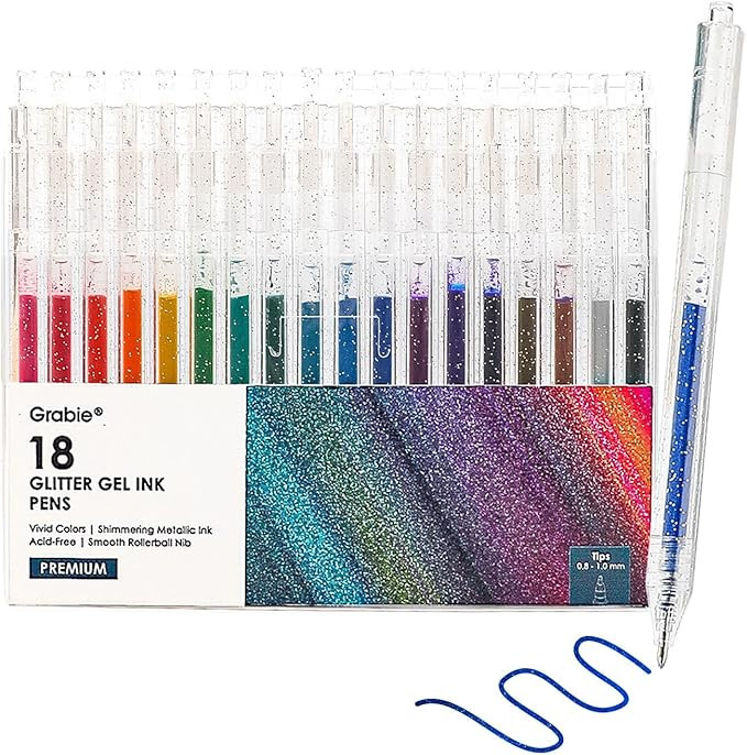 Grabie Glitter Pens (18 Colors Retractable Glitter Gel Ink Pens New) | Amazon (US)