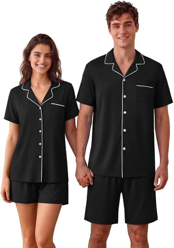 Ekouaer Couple Matching Pajamas Sets Short Sleeve Button Down Pjs Sleepwear 2 Piece Lounge Set XS... | Amazon (US)