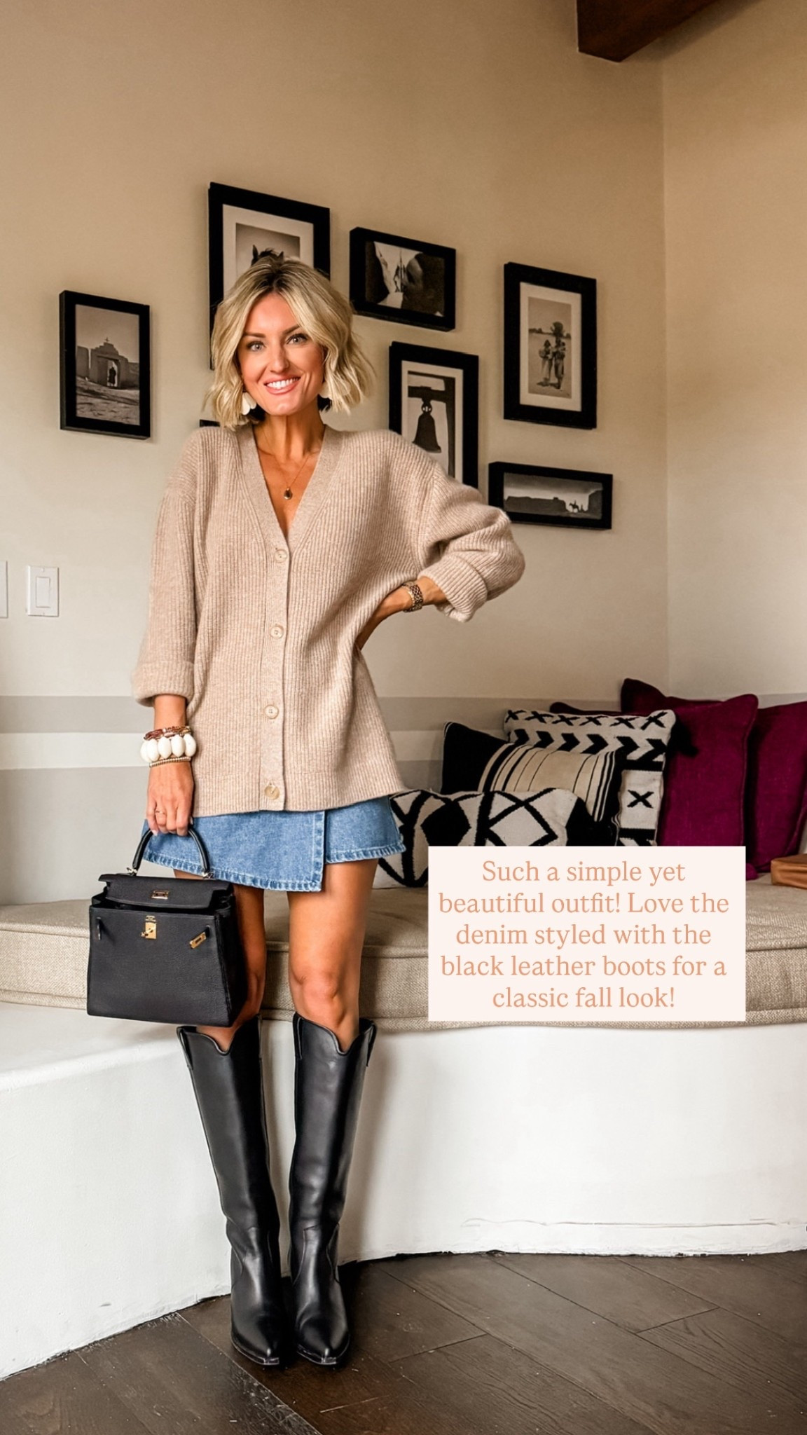 I love a simple throw on and go outfit that also look chic! These black boots have been a go-to for me and, while they are an investment, I will wear these year after year! This denim skort is also a favorite and, bonus, it’s 50% off! Wearing an XS in both skort and sweater. Loverly Grey, fall outfit inspo, boots 

#LTKStyleTip #LTKSeasonal #LTKShoeCrush