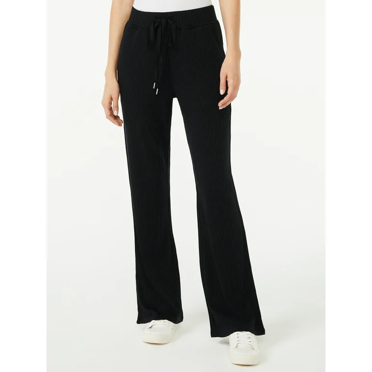 Scoop Women's Wide Leg Ribbed Crop Pants - Walmart.com | Walmart (US)