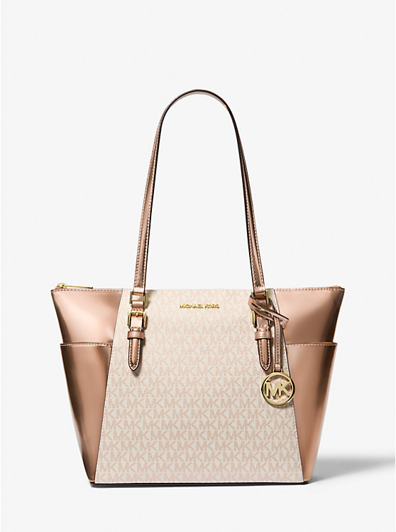 Charlotte Large Signature Logo and Metallic Top-Zip Tote Bag | Michael Kors US