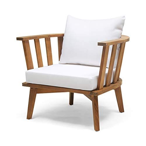 Christopher Knight Home 309123 Dean Outdoor Wooden Club Chair with Cushions, White and Teak Finish | Amazon (US)