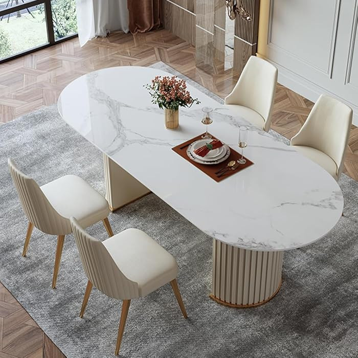 POVISON Oval Dining Table for 8, Modern Dining Table 95" Sintered Stone Tabletop with Dual Roman ... | Amazon (US)