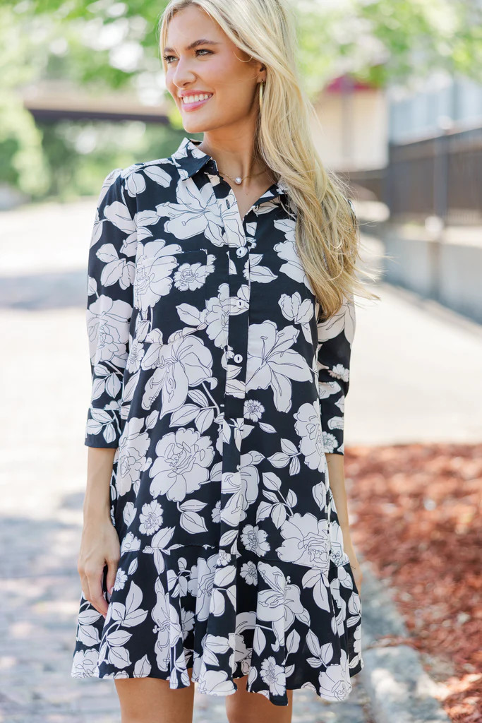 Share Your Story Black Floral Shirt Dress | The Mint Julep Boutique