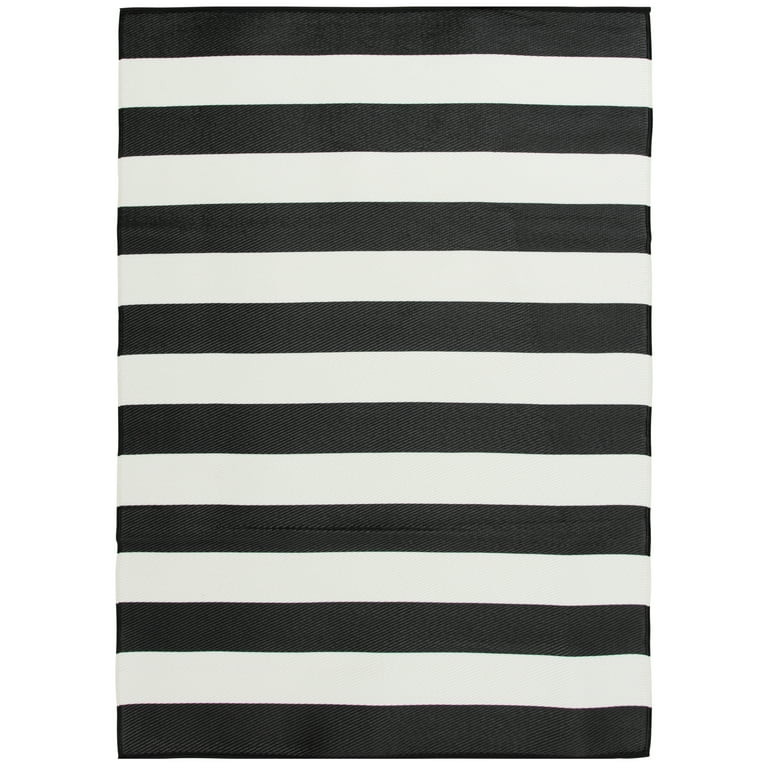 Mainstays 5'X7' Black and White Stripe Reversible Outdoor Plastic Rug | Walmart (US)