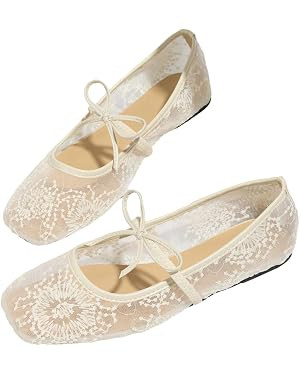 BEAUDRM Women's Polka Dots Mesh Ballet Flats Bowknot Pointed Toe Ballerina Flats Closed Toe Comfo... | Amazon (US)