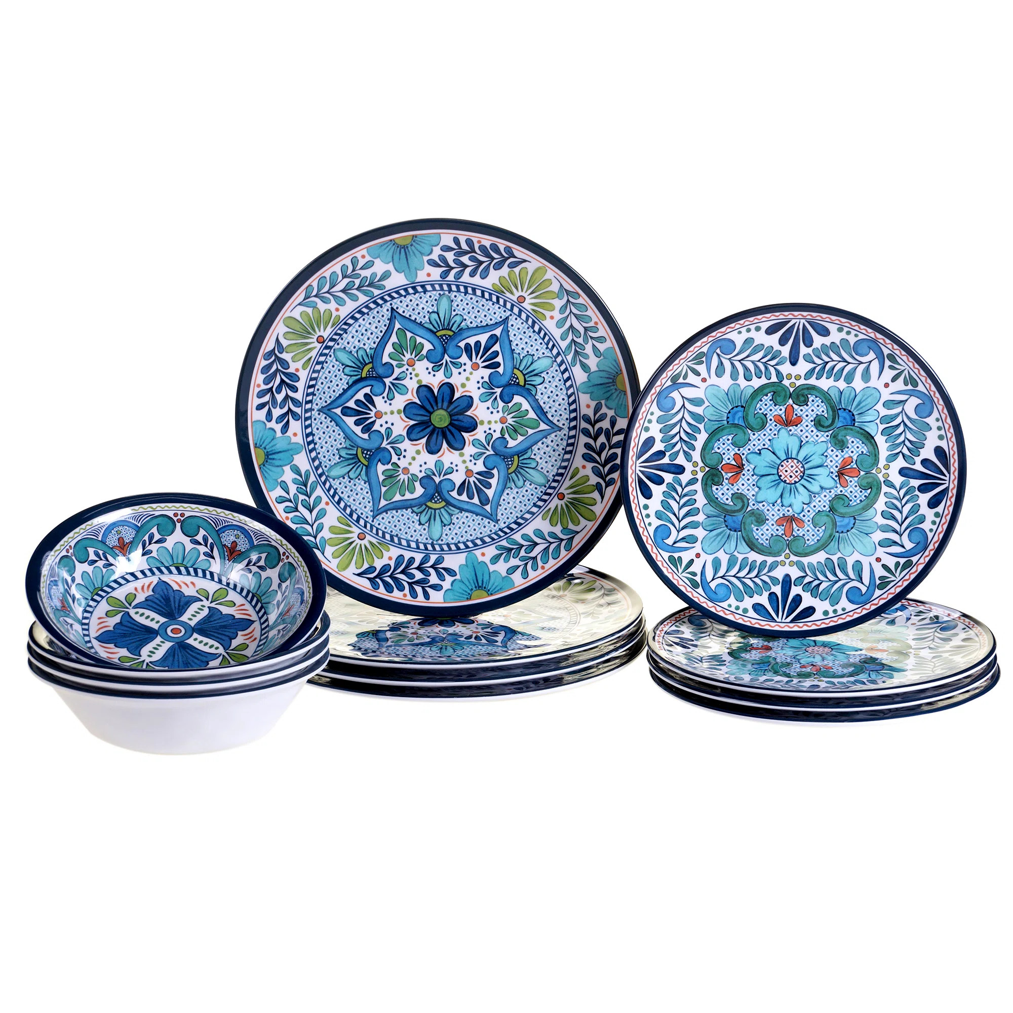 Certified International Talavera Heavy Weight 12 Piece Melamine Dinnerware Set, Service for 4 & R... | Wayfair North America
