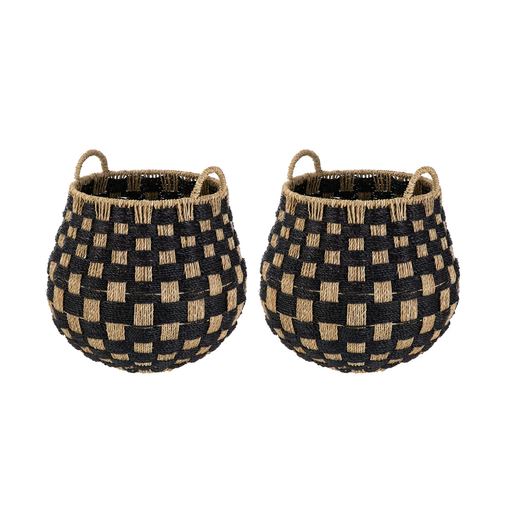 Better Homes & Gardens Large Round Checkered Seagrass Storage Basket with Handles, 2 Pack | Walmart (US)