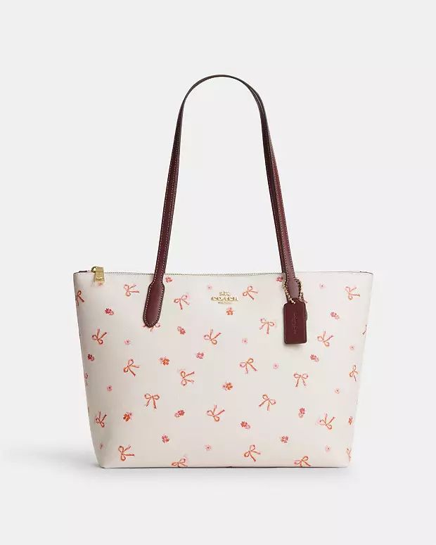 Zip Top Tote With Bow Print | Coach Outlet