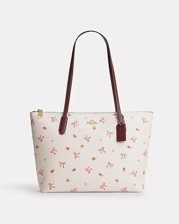 Zip Top Tote With Bow Print | Coach Outlet CA