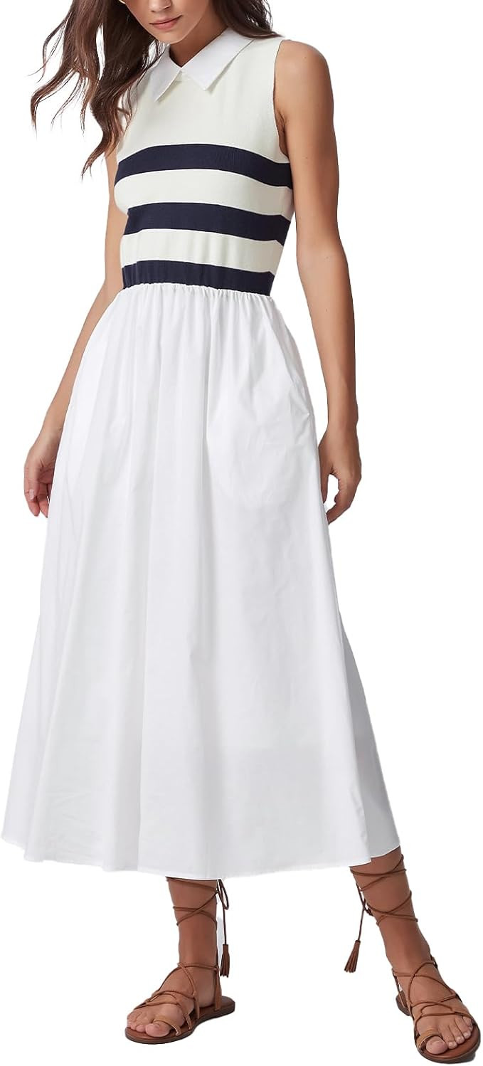 D-Sun Women's Sweater Dresses Sleeveless Stripe Casual Sweaters Fall Spring Knit A Line Midi Dres... | Amazon (US)