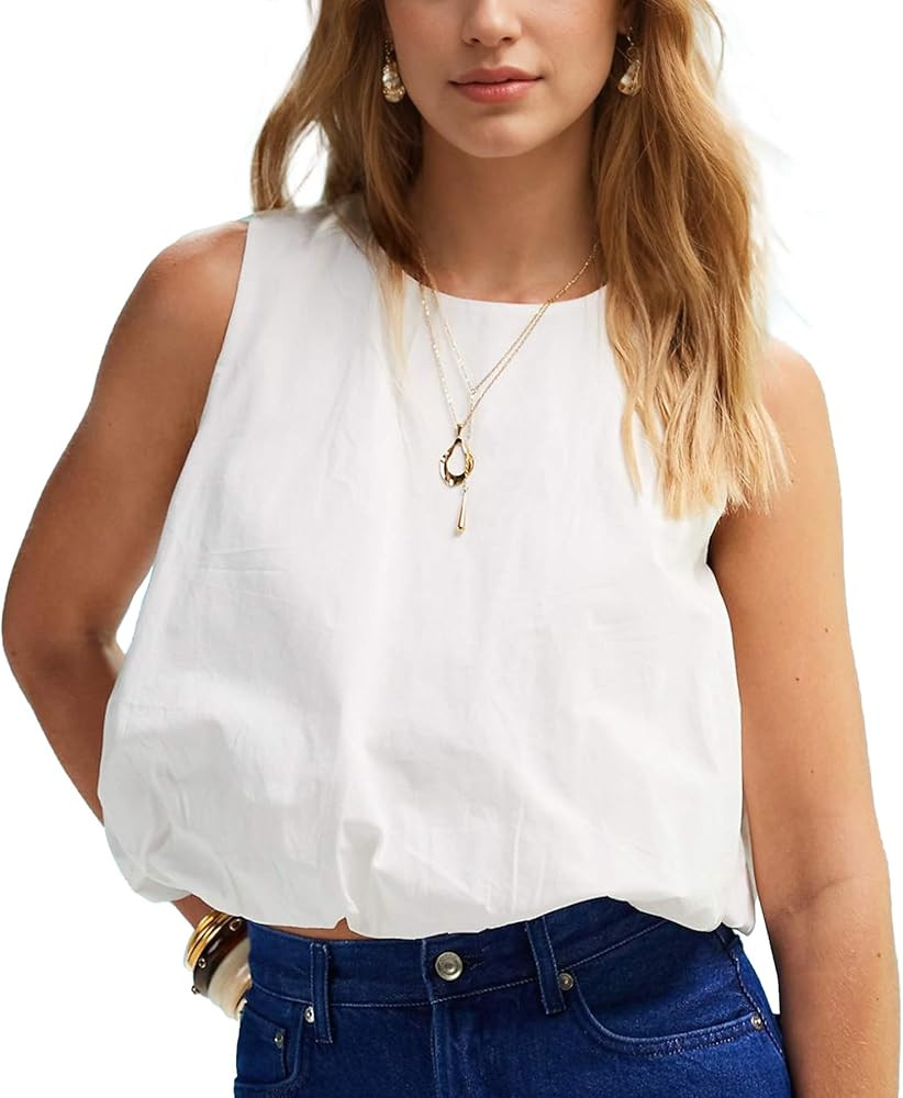 Ainangua Women Summer Bubble Tank Tops Casual Sleeveless Crewneck Pullover Shirts Workout Blouse ... | Amazon (US)