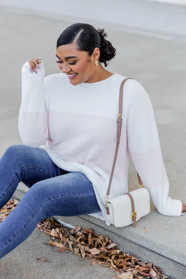 Story To Tell Light Pink Colorblock Fuzzy Sweater  DOORBUSTER | Pink Lily