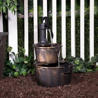 Alpine 27-Inch 2-Tier Barrel and Pump Waterfall Fountain, Bronze | Bed Bath & Beyond