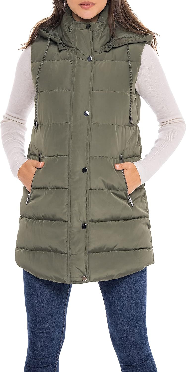 S.E.B. by SEBBY Women's Long Puffer Vest, Quilted Faux Down Filled Hooded Vest for Fall and Winte... | Amazon (US)