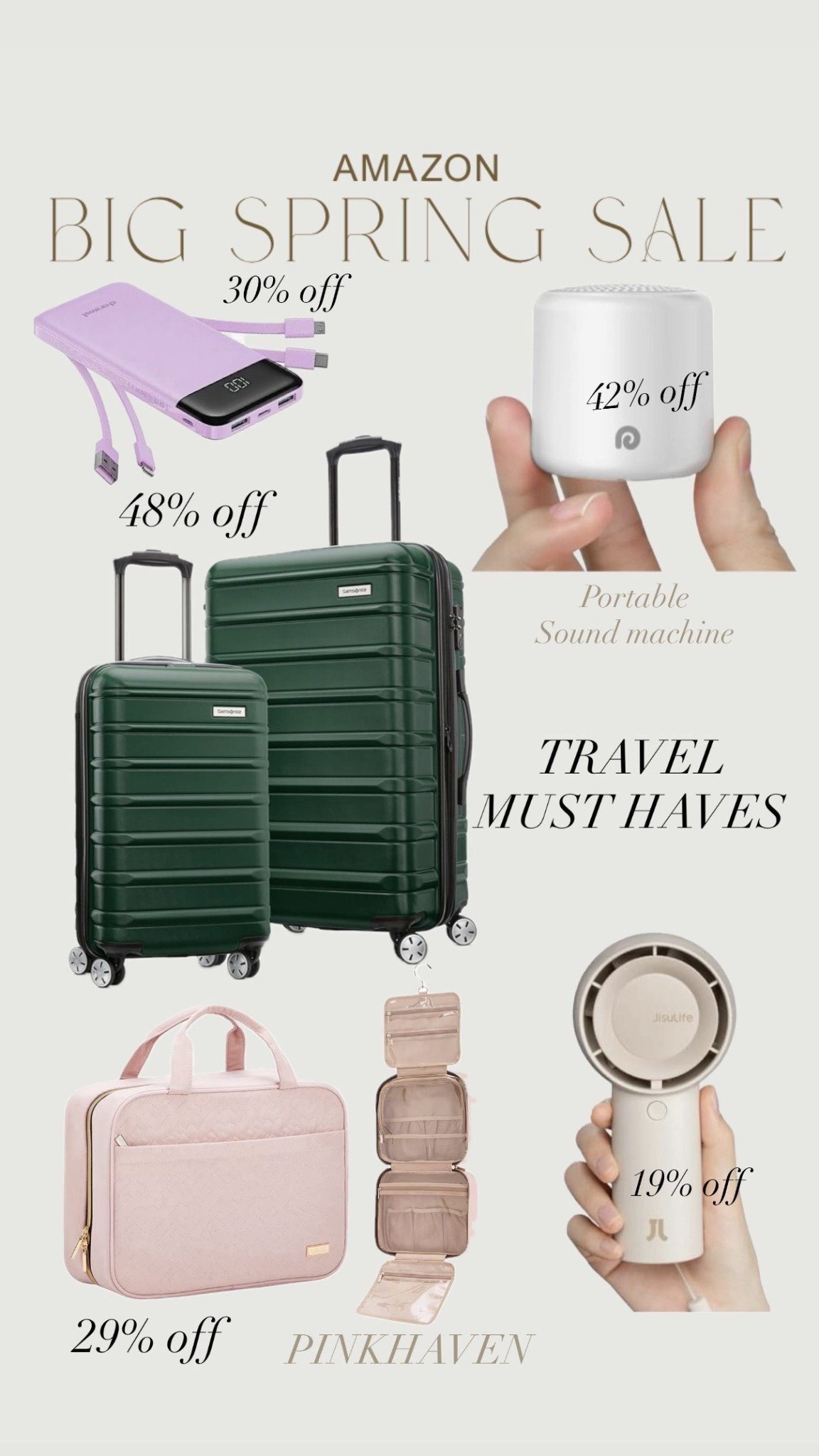 Amazon travel must haves on sale - up to 48% off for a limited time 

#travel #luggage #luggageset #travel #soundmachine #travelnecessities #trip #amazon #springsale #sale #deal #amazonmusthaves

#LTKSaleAlert #LTKU #LTKTravel