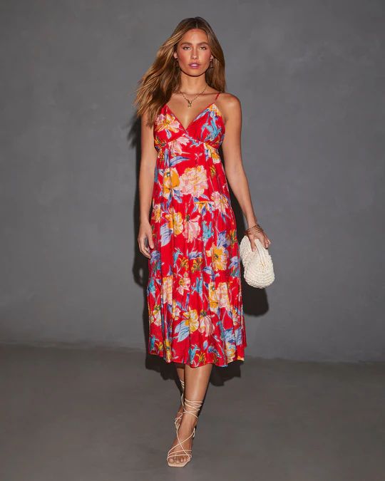 Cynthia Floral V-Neck Tiered Midi Dress | VICI Collection