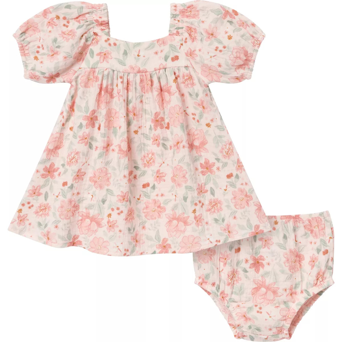 Modern Moments™ by Gerber Baby Girls' 2-Piece Puffed Sleeve Floral Dress and Diaper Cover Set | Target