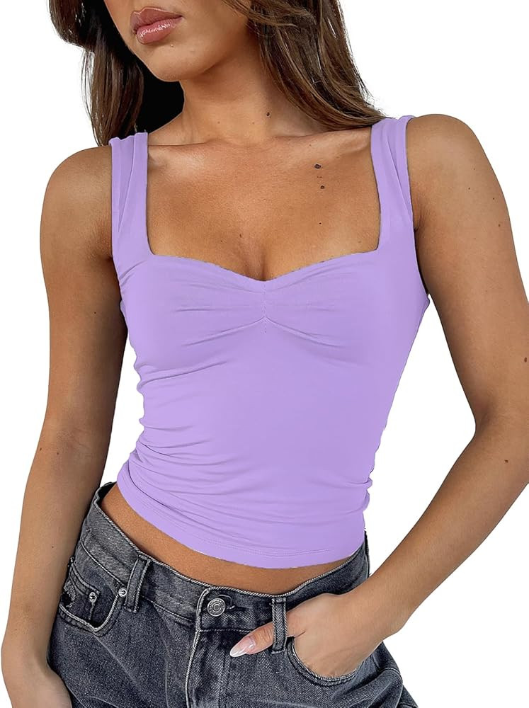 ForeFair Women Sleeveless Sexy Backless Going Out Crop Top Y2K Strappy Ruched Tank Top Summer Tig... | Amazon (US)