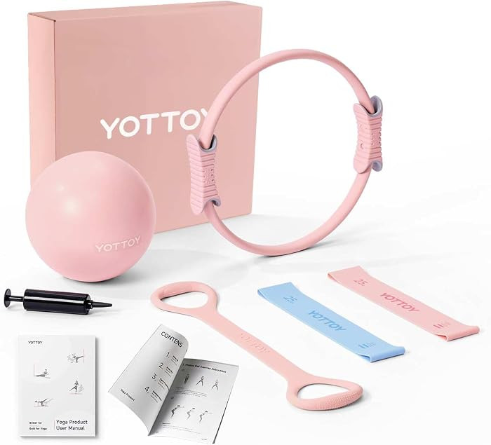 YOTTOY Pilates Ring and Ball Set, Figure 8 Resistance Bands, Stretch Bands&Guide,Pilates Equipment Set for Beginners for Home Workouts Core Strength, Yoga, Physical Therapy & Rehab | Amazon (US)