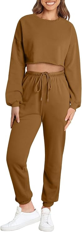 Aleumdr Women's Two Piece Tracksuit Long Sleeve Crop Top Long Pants Outfits Jogger Sets with Pock... | Amazon (US)