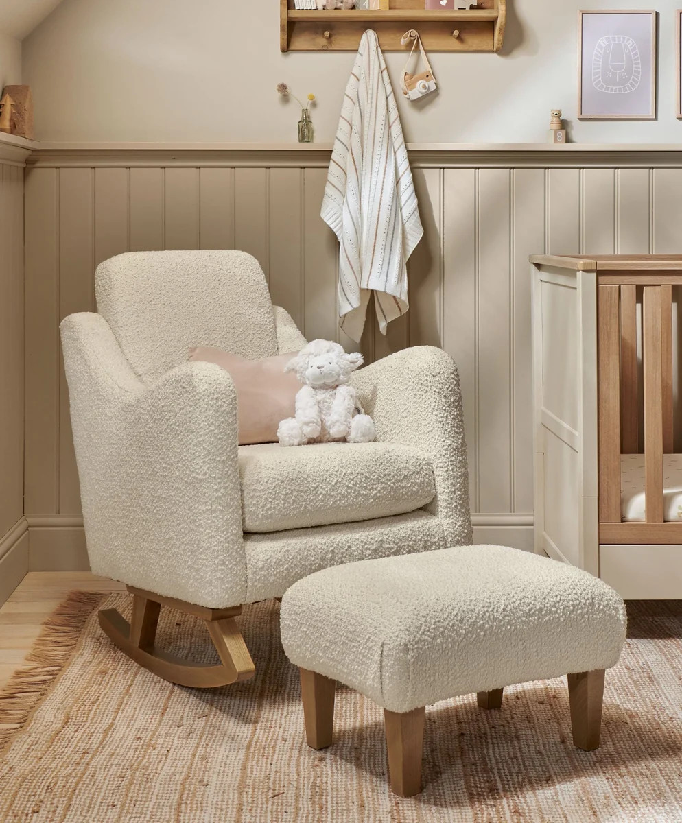 Bowdon Nursing Chair & Footstool Set - Oyster Chenille Boucle | Mamas & Papas