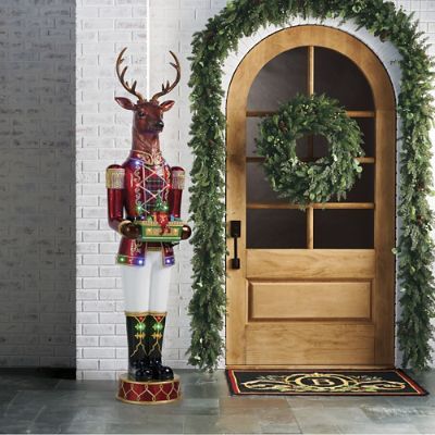 Plaid Stag Nutcracker with Music Box | Frontgate | Frontgate