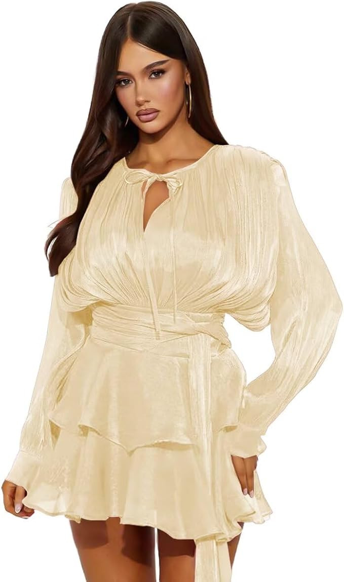 Vestidos de tul de regreso a casa para adolescentes 2026 manga larga cuello en V escalonado mini ... | Amazon (US)