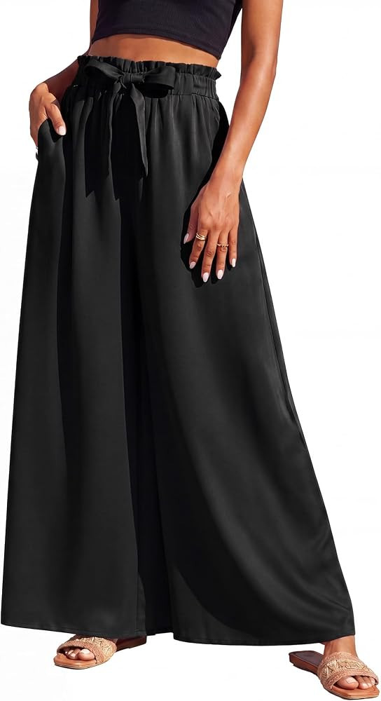 Bsubseach Women's Flowy Wide Leg Palazzo Pants Summer Floral Casual Pants with Pockets Beach Vaca... | Amazon (US)