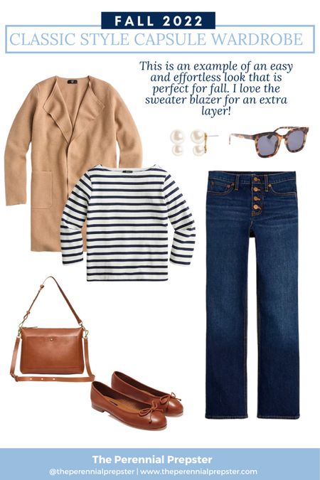 Easy & effortless fall classic look / fall outfit idea / preppy style / mom style / striped top / sweater blazer / leather ballet flats / causal style / easy outfit idea / fall capsule wardrobe 

#LTKstyletip #LTKSeasonal