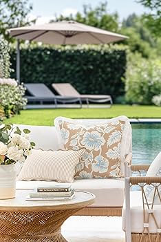 Hofdeco Premium Coastal Patio Indoor Outdoor Scalloped Lumbar Pillow Cover Only, 12"x20" Water Re... | Amazon (US)