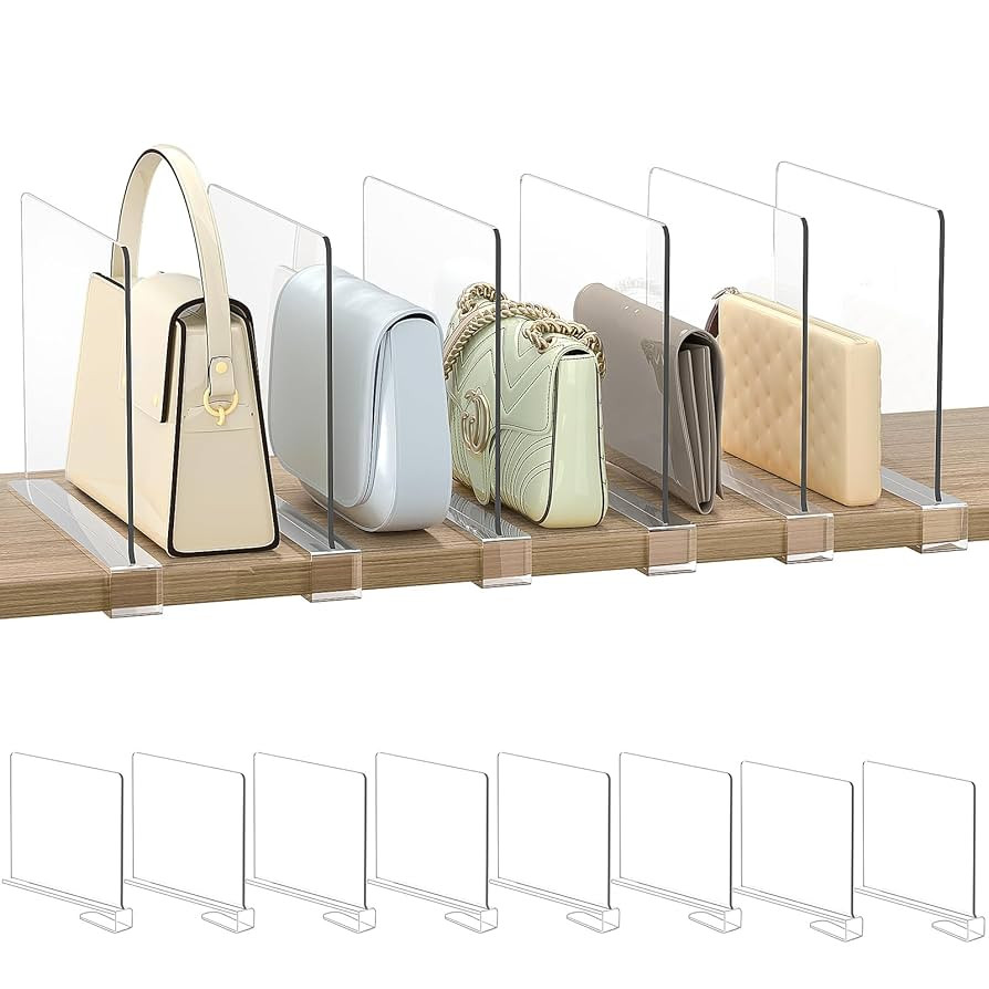 Shelf Dividers Purse Organizer for Closet: 8-Pack Acrylic Bag Storage Organizer for Handbags, Clu... | Amazon (US)