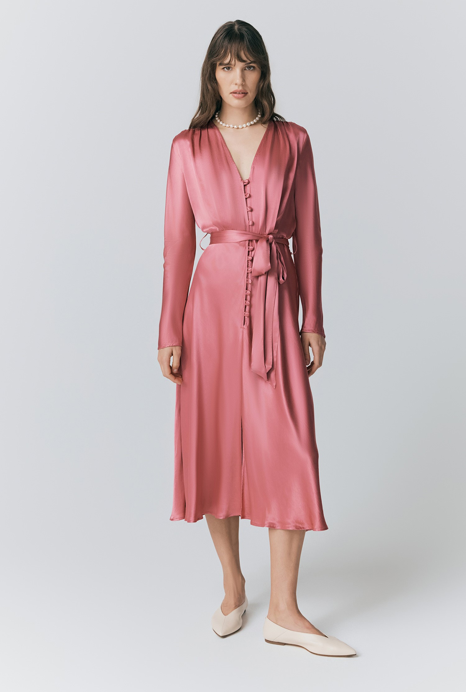 Meryl Satin Belted Midi Dress | Ghost