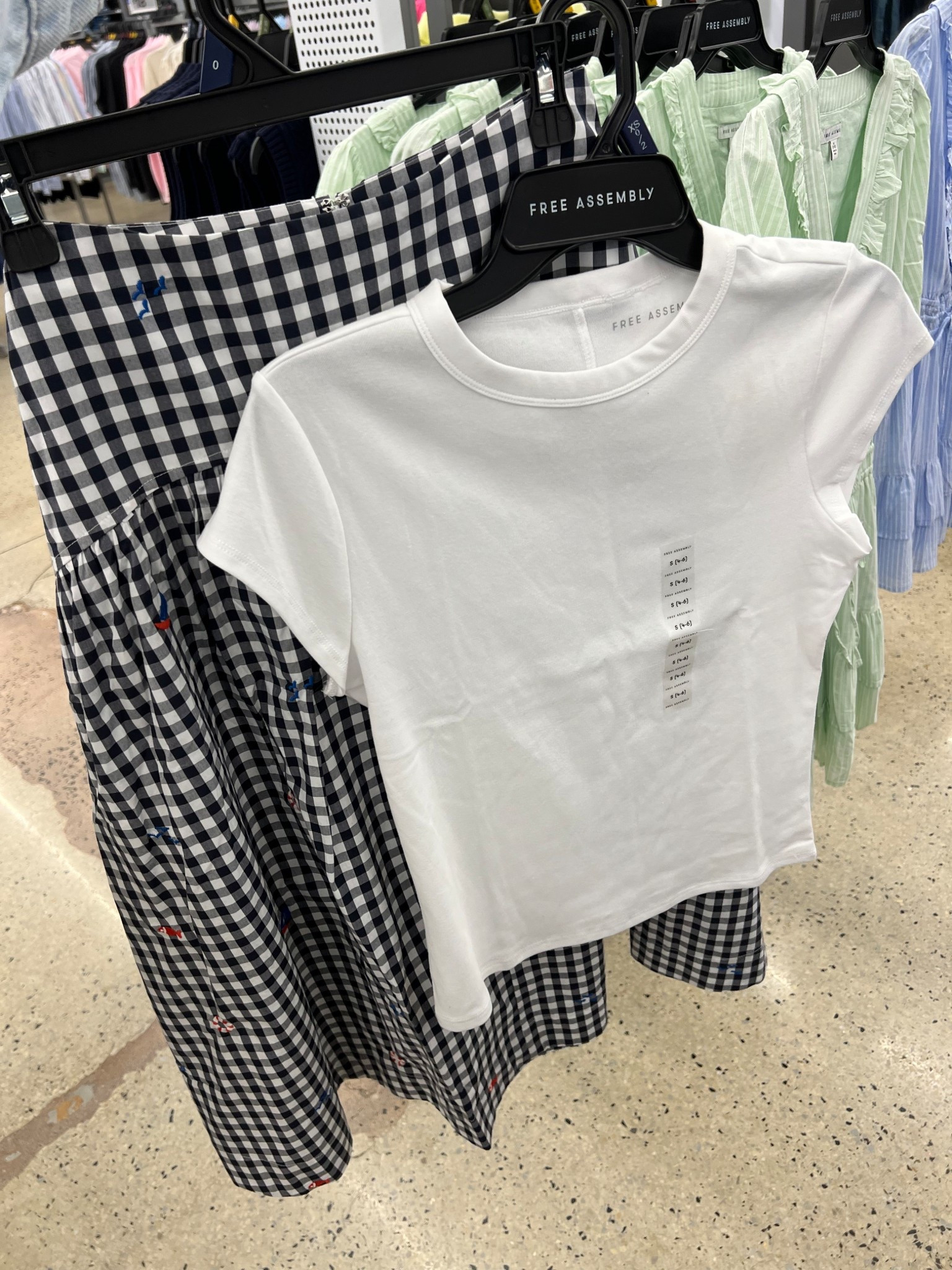 Walmart gingham midi skirt in cotton with nautical embroidery detail and cotton cap sleeve tee spring summer outfit idea. #walmartfashion 