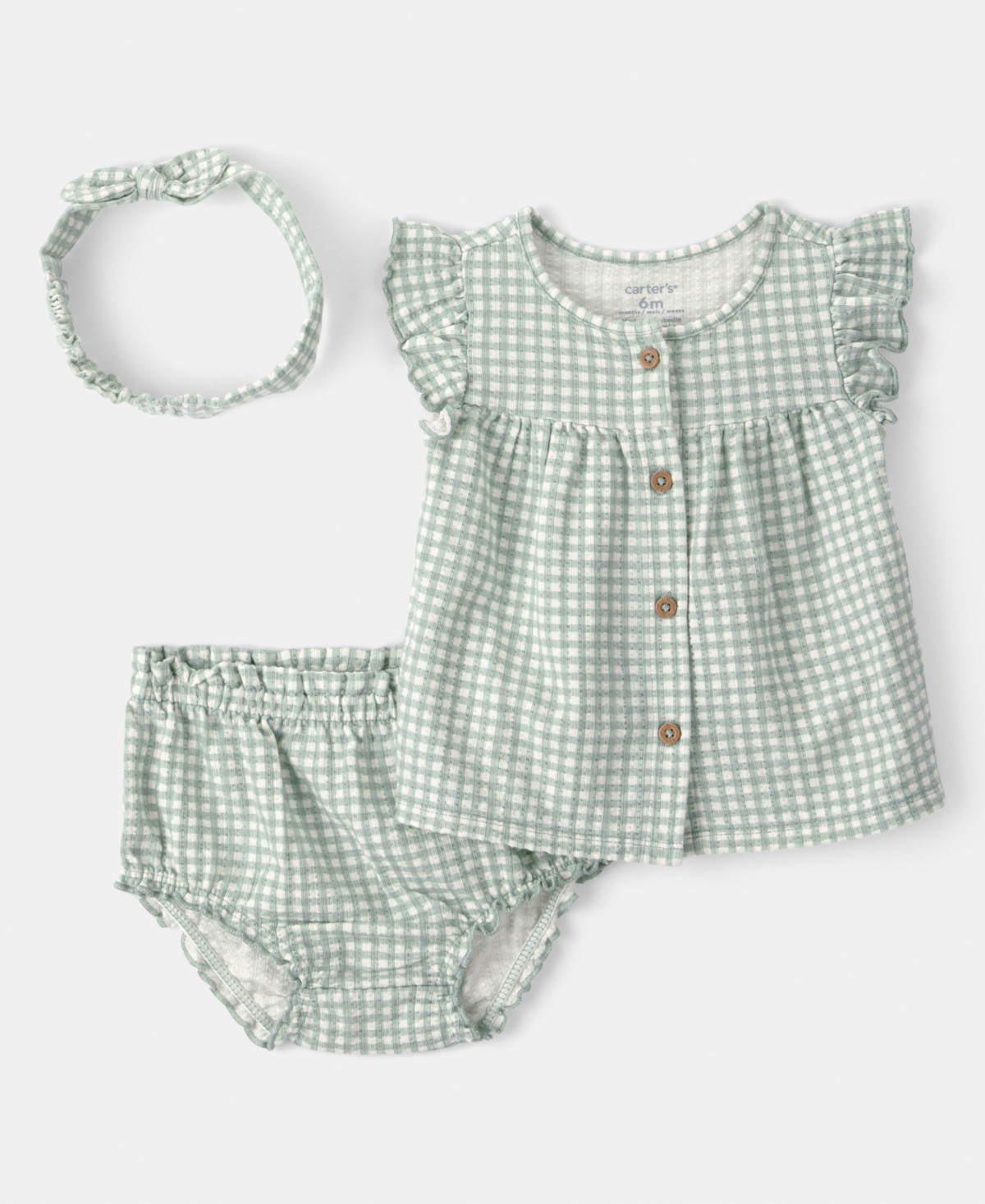 Carter's Baby Girls' Gingham Top, Shorts and Headband, 3-Piece Set - Green | Macy's