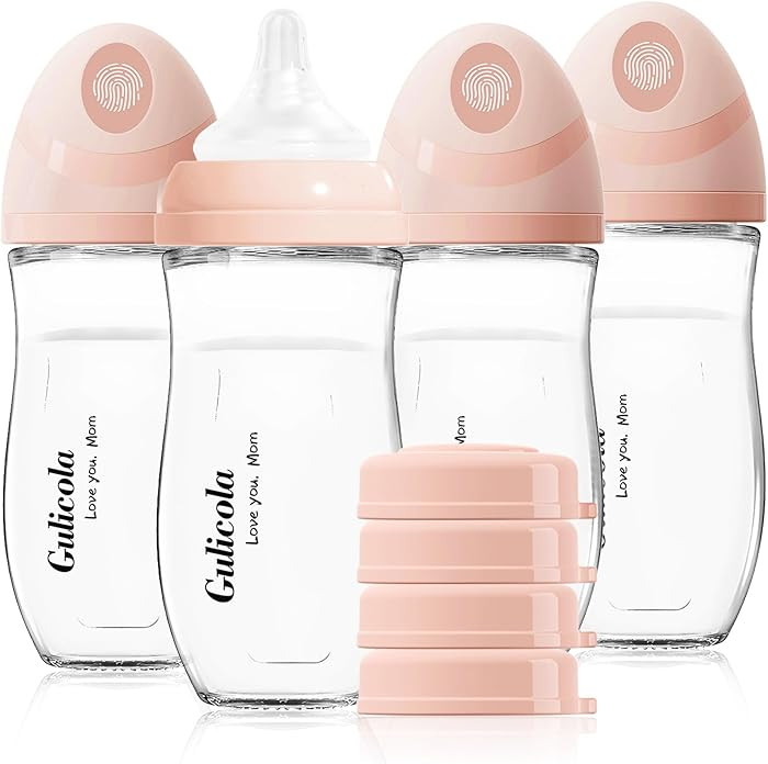Gulicola Natural Glass Baby Bottle 8 oz for Breastfed Babies, Anti-Colic Baby Bottle Set with Med... | Amazon (US)