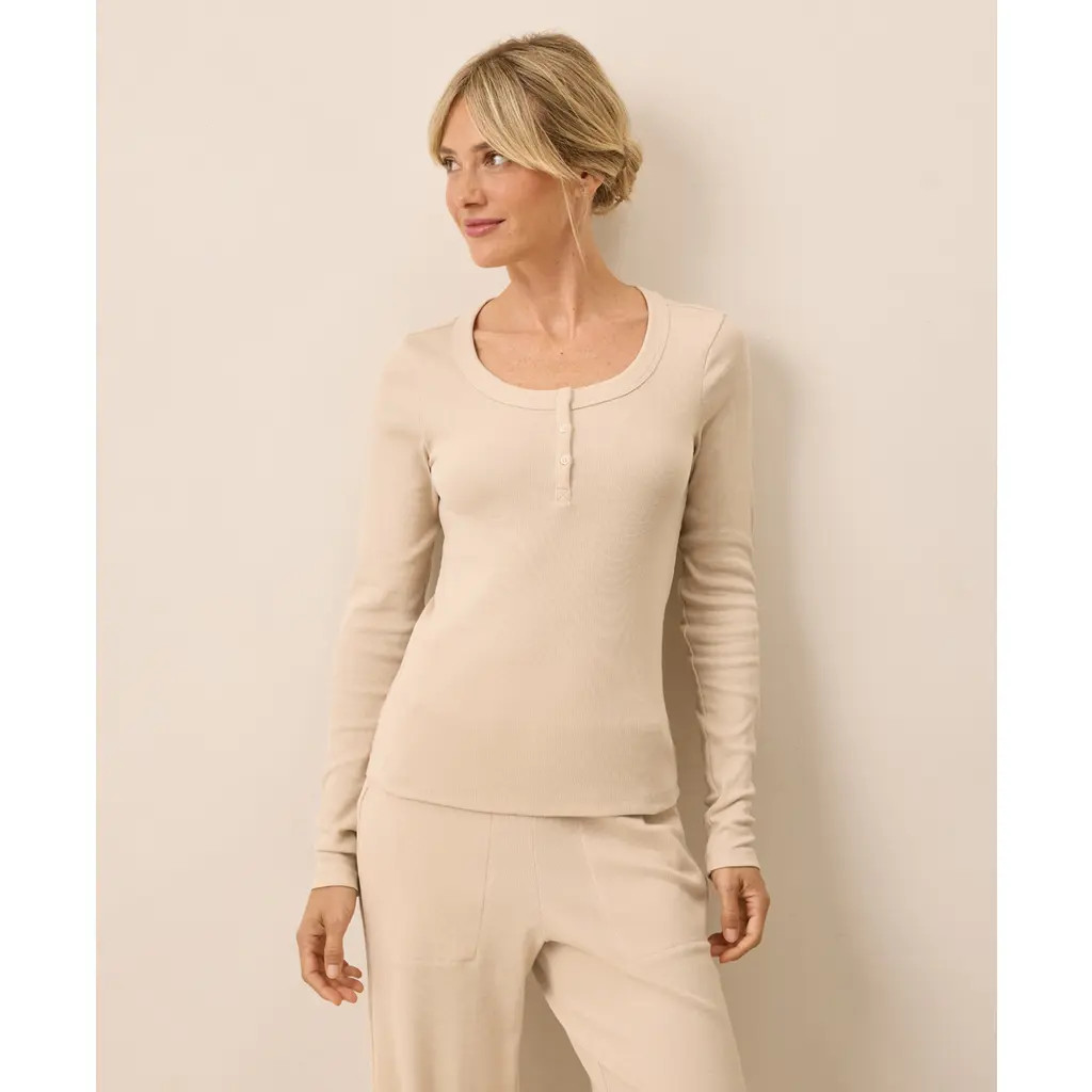 Pact Dream Rib Slim Henley in Sandshell at Nordstrom, Size Small | Nordstrom