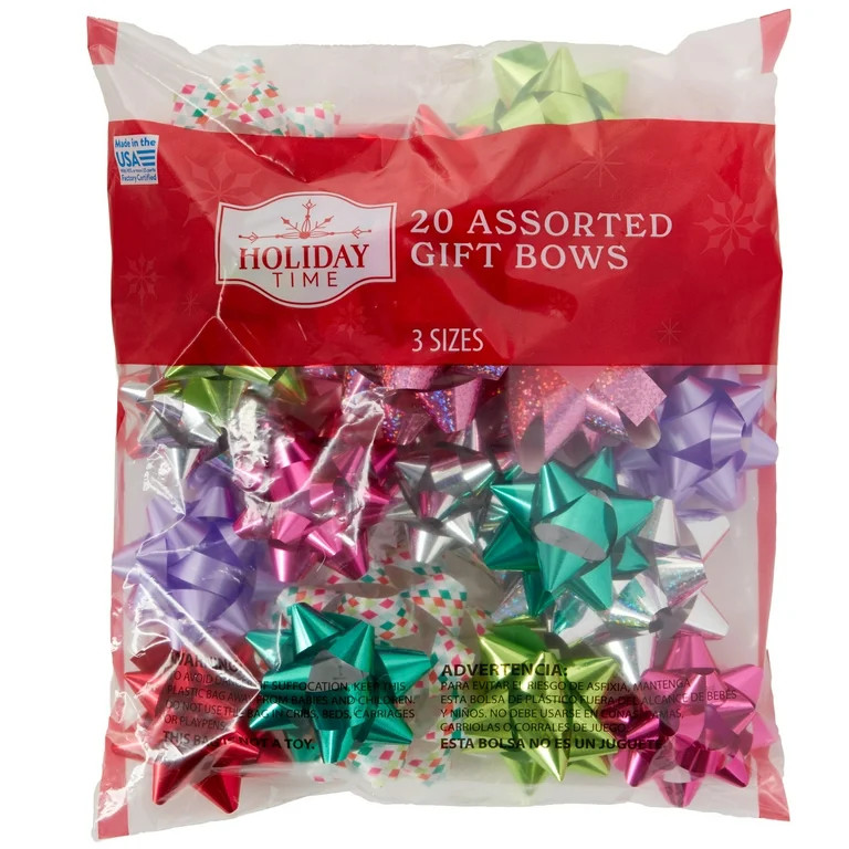 Multicolor Sassy Santa Christmas Assorted Gift Bows Bag, 20 Count, by Holiday Time | Walmart (US)
