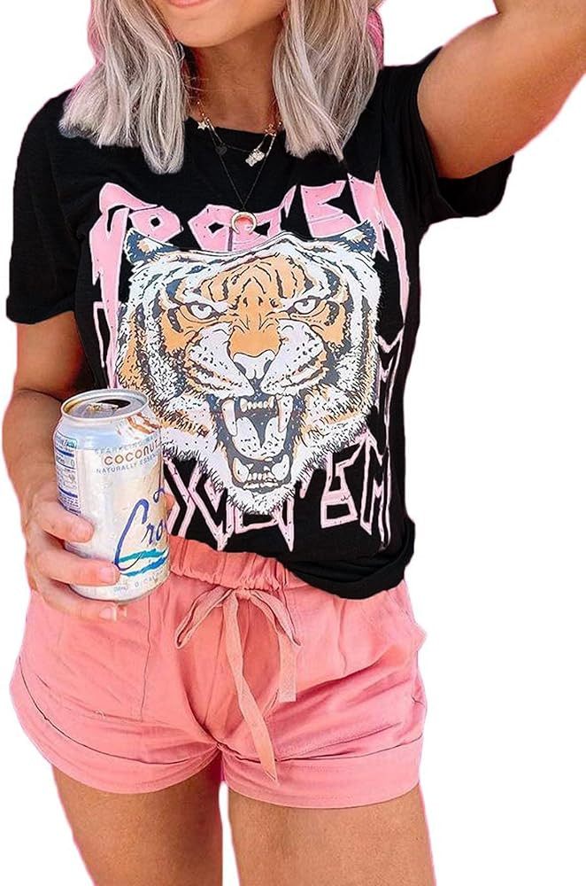 SOFIA'S CHOICE Women Tiger Tee Shirt Short Sleeve Tie dye Graphic Round Neck Casual Cute Top | Amazon (US)