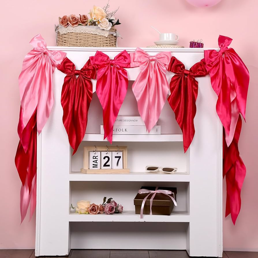 Pink Bow Garland Banner for Bachelorette Party Decorations Satin Ribbon Bow Knot Hanging Garland ... | Amazon (US)