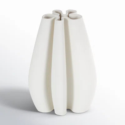 Bonnie And Grey Ceramic Ribbed Dimensional Concaved Abstract Vase With Floral Shaped Rim | Wayfair North America