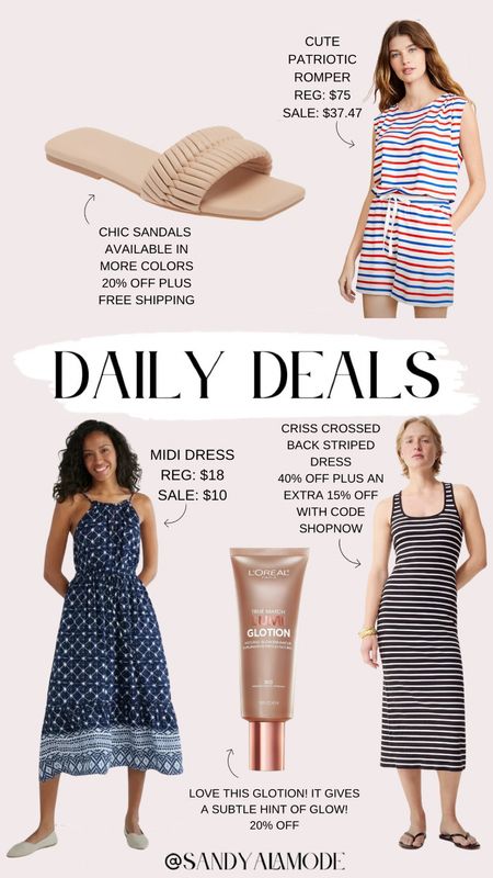 Daily deals // summer outfits // summer fashion // summer sandals // L’Oréal Lumi Glotion // Amazon beauty // red white and blue outfit // 4th of July 

#LTKSaleAlert #LTKSeasonal