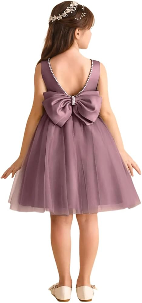 Beaded Flower Girl Dress Kids Satin Tulle Wedding Guest Party Birthday Short Girls Flower Girl Dr... | Amazon (US)