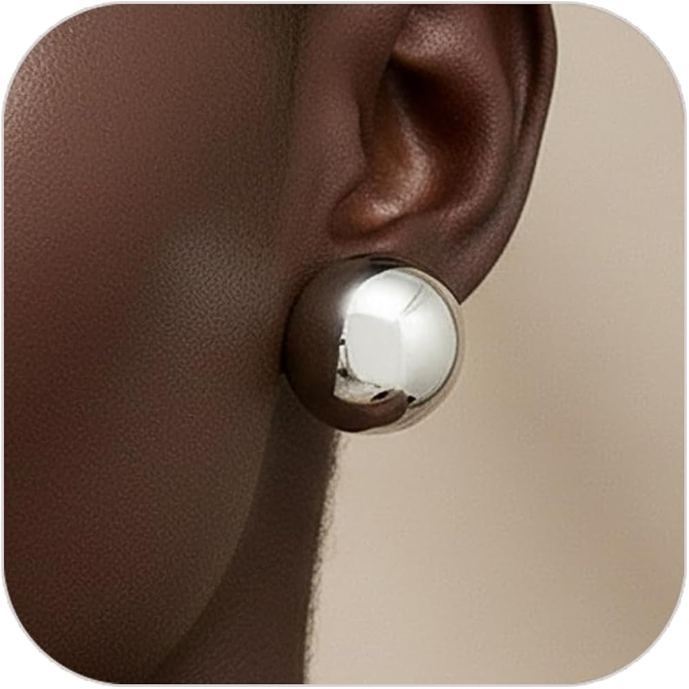 Gold Round Earrings for Women Gold Silver Chunky Wide Round Stud Earring Geometric Circle Silver Gold Earrings Trendy Thick Lightweight Golden Earring for Women | Amazon (US)