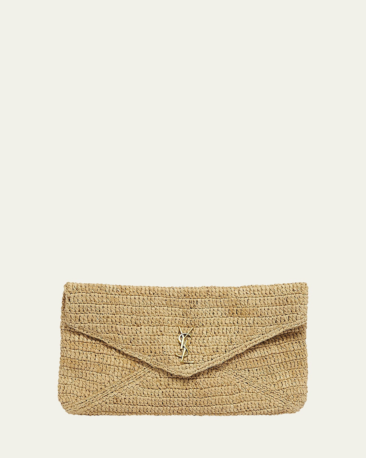 Large YSL Envelope Pouch Clutch Bag in Raffia & Leather | Bergdorf Goodman