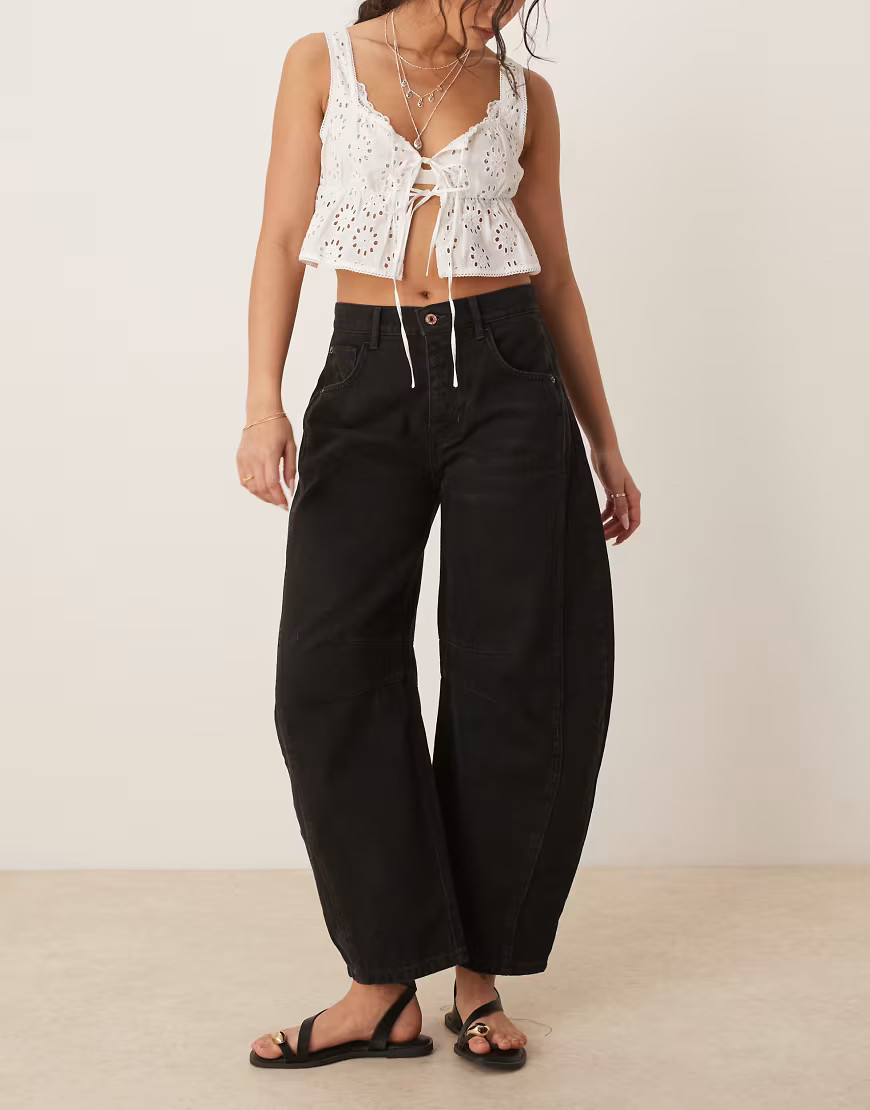 Free People Good luck mid rise barrel jeans in soundwave black | ASOS (Global)