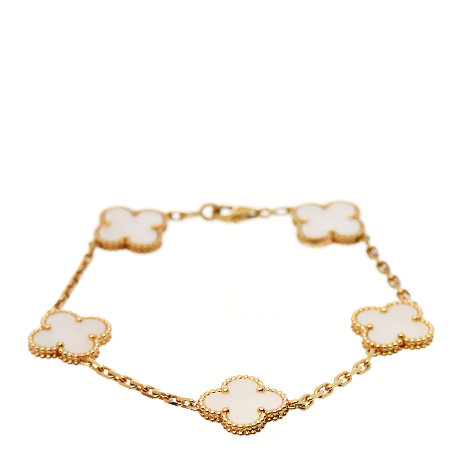 VAN CLEEF & ARPELS 18K Yellow Gold Mother of Pearl 5 Motifs Vintage Alhambra Bracelet | FASHIONPH... | Fashionphile