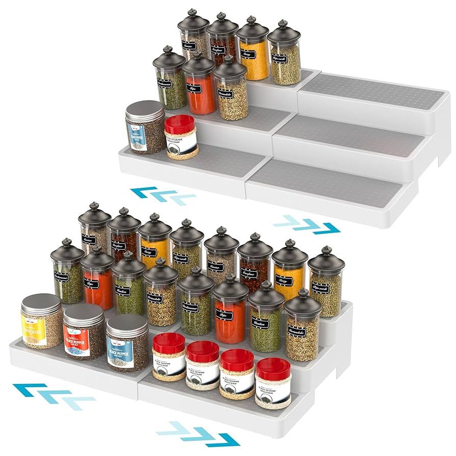 YAN & HIN Pack of 2, 3-Tier Spice Racks, Expandable and Non-Skid, Ideal as Medicine Cabinet Organ... | Amazon (US)