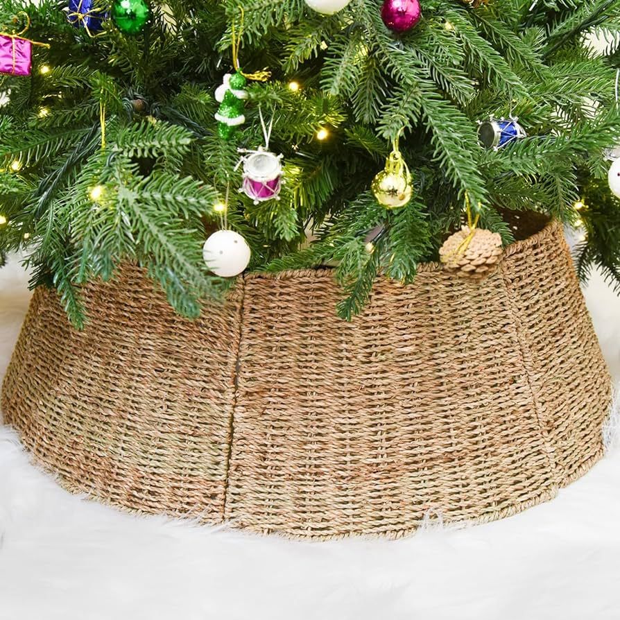 Rocinha Rattan Christmas Tree Collar Basket - Rustic Handcrafted Tree Ring Woven Tree Skirt, 26 I... | Amazon (US)