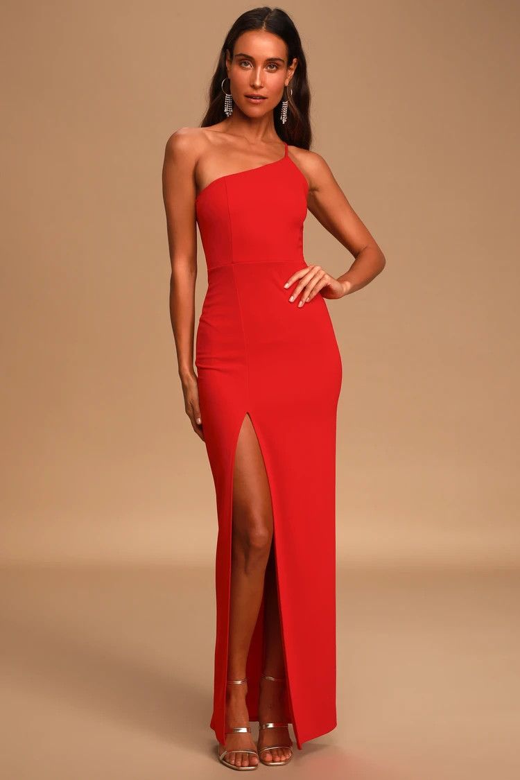 Red One-Shoulder Maxi Dress | Red Formal Dress | Spring Wedding Guest Dress  | Lulus (US)